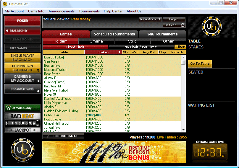 Ultimate Bet Lobby